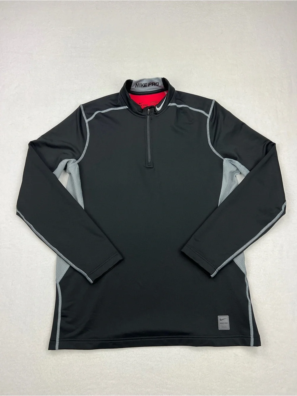 Nike Pro Combat Hyperwarm Fitted Black 1/4 Zip Pullover Long Sleeeve Men Sz L